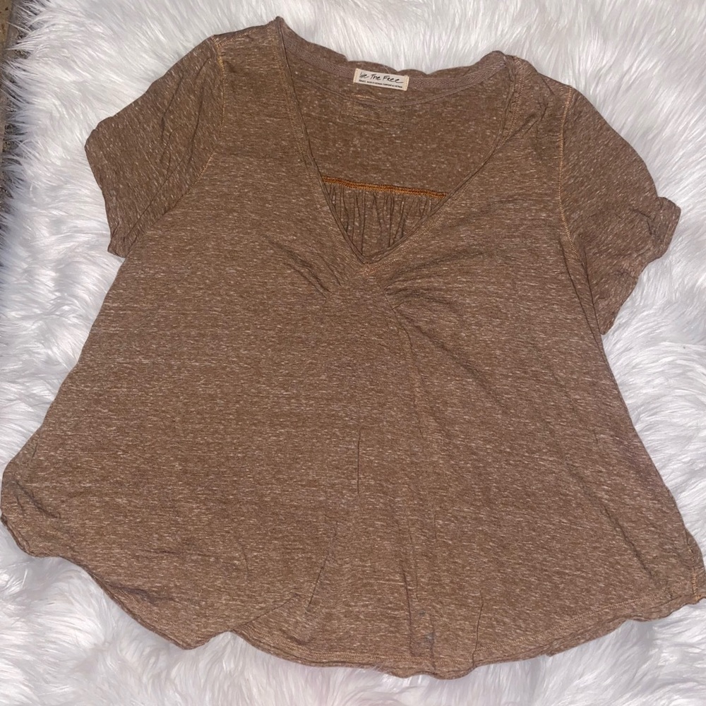 We the Free Free People brown pleated short sleeve tee- Small
